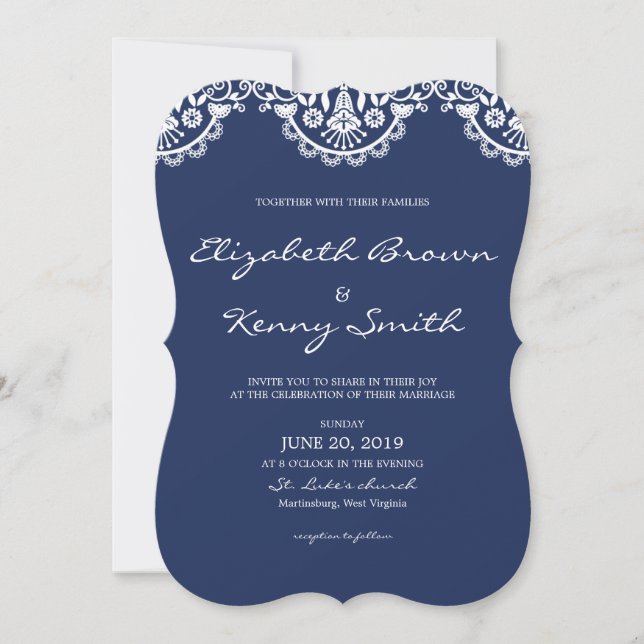Classic Navy Blue Lace Wedding Einladungskarte Einladung (Vorderseite)