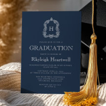 Classic Navy Blue Monogram Wappen Graduation Party