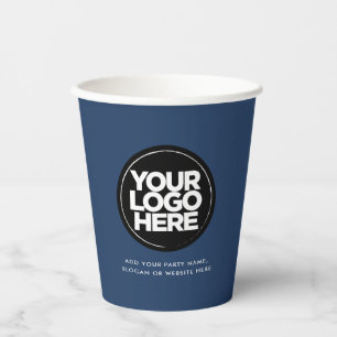Classic Navy Blue   Personalisiertes Logo und Text Pappbecher