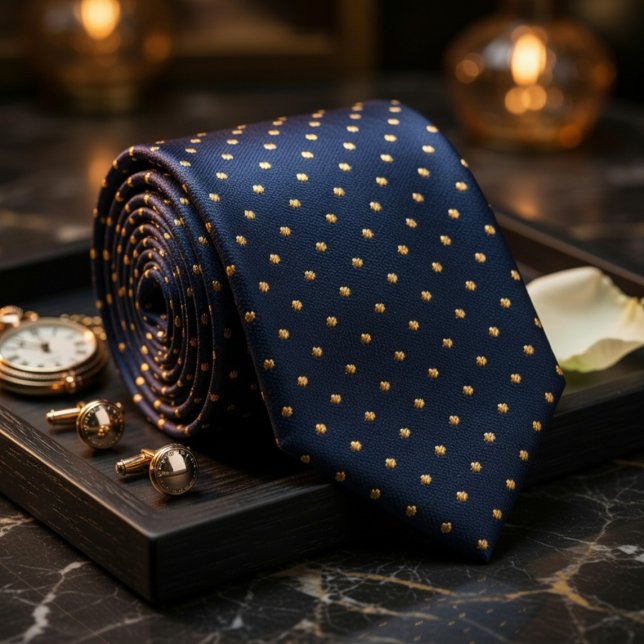 Classic Navy Blue Polka Dot Gold Elegant Krawatte (Von Creator hochgeladen)