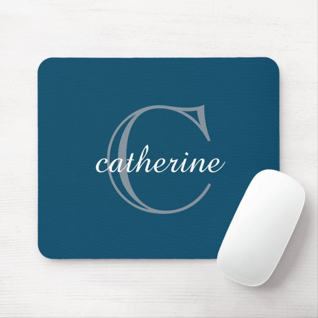 Classic Navy Blue Script Monogram Mousepad (Mit Mouse)