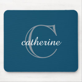 Classic Navy Blue Script Monogram Mousepad