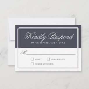 Classic Navy Blue Simple Elegante Wedding UAWG RSVP Karte