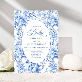 Classic Navy Blue Toile Rose Baby Shower Invites Einladung