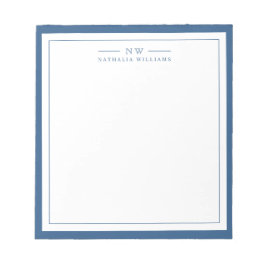 Classic Navy Blue Two Border Monogram Lined Notizblock