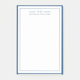 Classic Navy Blue Two Border Monogram Lined Post-it Klebezettel