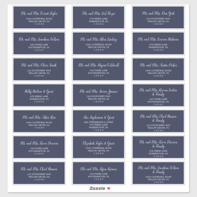 Classic Navy Blue Wedding Guest Address Labels (Blatt)
