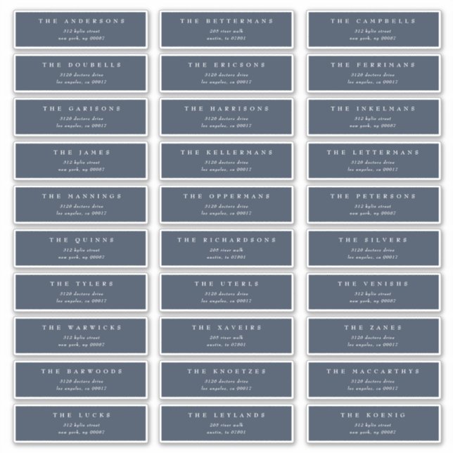 Classic Navy Blue White individuelle Hochzeitsadre Aufkleber (Vorderseite)