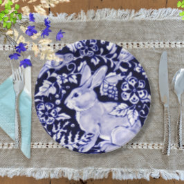Classic Navy Blue, White Rabbit Birds Dedham Delft Pappteller