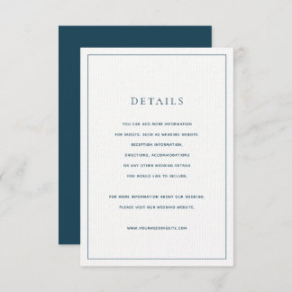 Classic Navy Blue & White Wedding Details Card Einladung