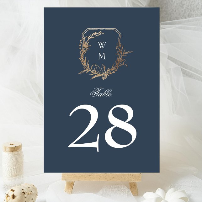 classic navy blue white wedding gold crest tischnummer (Von Creator hochgeladen)