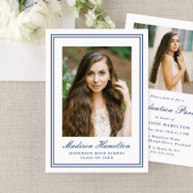 Classic Navy Double Border Frame Photo Graduation