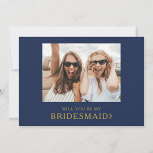 Classic Navy Gold Foto Bridesmaid Vorschlagskarte Einladung