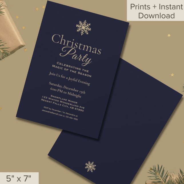Classic Navy Gold Snowflake Weihnachts-Party Einladung (Von Creator hochgeladen)