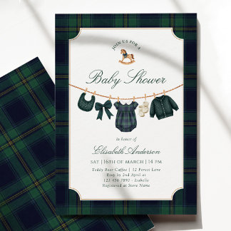 Classic Navy Green Clothing Baby Shower Einladung