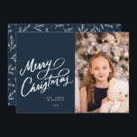 Classic Navy Hand Briefe frohe Weihnachten<br><div class="desc">Meine Begrüßung mit Handschrift ergänzt perfekt ein Single-Portrait-Foto. Ich freue mich,  das Foto in 3 oder 4 kleine Foto unterteilen zu können. Falls interessiert,  bitte DM. Weitere Textoptionen und zusätzliche Fotos sind auch auf der Kartenrückseite verfügbar. Anfragen sind immer willkommen! Danke für den Besuch meines Zazzle-Stores!</div>