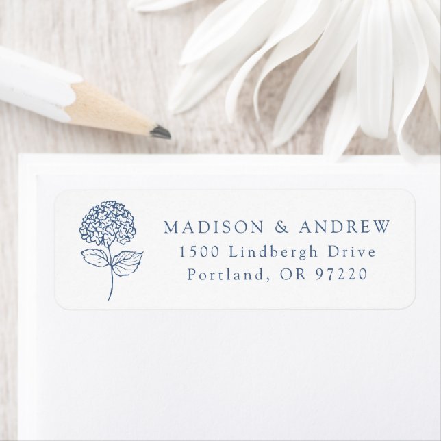 Classic Navy Hydrangea Wedding Return Address (Insitu)