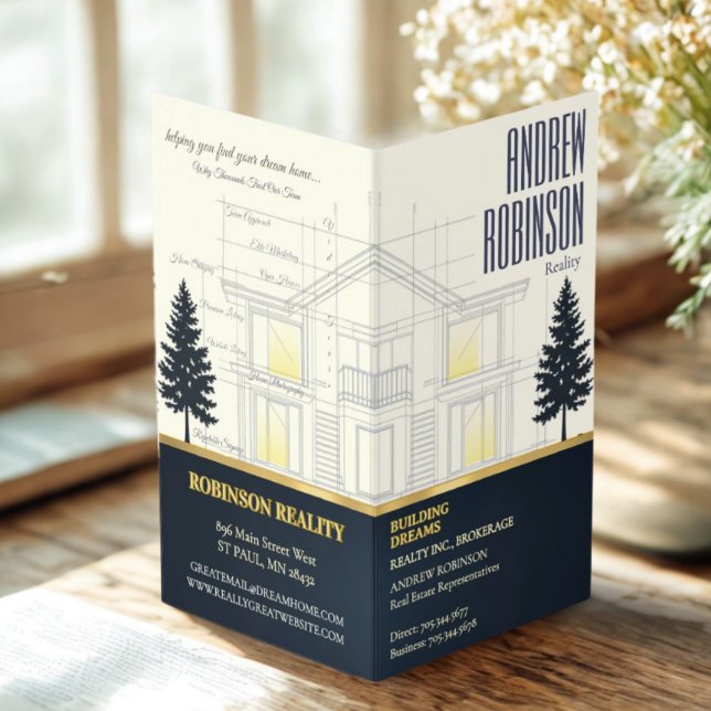 Classic Navy Open House Floor Plan Elegant Detail  Visitenkarten (Von Creator hochgeladen)