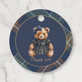 Classic Navy Plaid Teddy Bear Girl Birthday  Geschenkanhänger