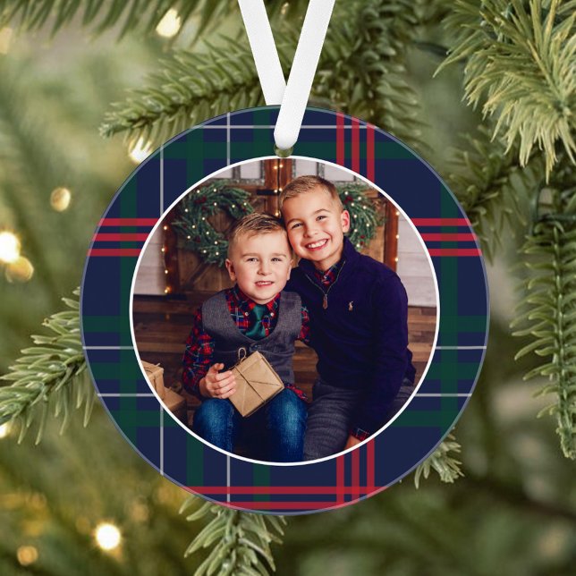Classic Navy Red Green Tartan Kariertes Custom Fot Ornament (Von Creator hochgeladen)