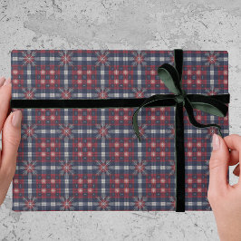 Classic Navy Red Plaid Snowflakes Christmas  Geschenkpapier