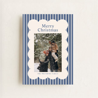 Classic Navy Stripe Photo Holiday Card Feiertagskarte