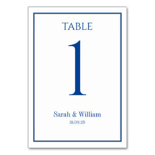 Classic Navy & White Wedding Tischnummer Card