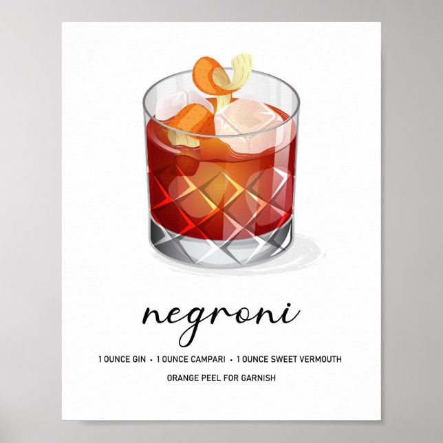 Classic Negroni Cocktail Recipe Art Poster (Vorne)