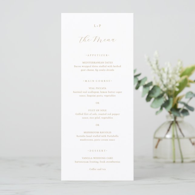 Classic Neutral Monogram Elegant Wedding Menükarte (Stehend Vorderseite)