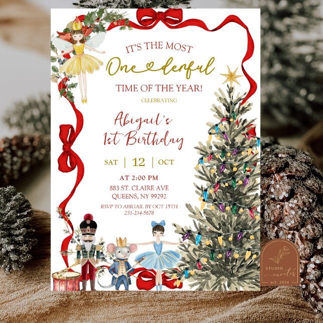 Classic Nutcracker Red Bow Coquette Birthday Einladung (Von Creator hochgeladen)