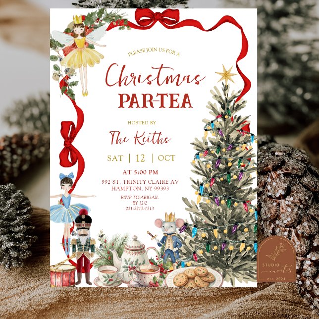 Classic Nutcracker Red Bow Coquette Christmas  Einladung (Von Creator hochgeladen)