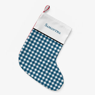 Classic Ocean Blue festlicher Gingham kariert mit Kleiner Weihnachtsstrumpf