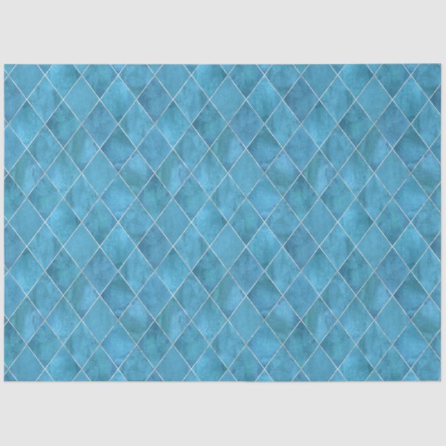 Classic Ocean Blue Velvet Raute Muster Luxus Seidenpapier (Vorderseite)