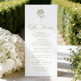 Classic Olive Green Hydrangea Wedding Menükarte