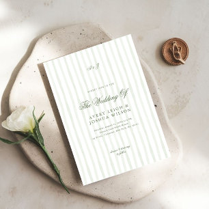 Classic Olive Green Striping Elegante Hochzeit Einladung