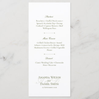 Classic Olive Wedding Menu Menükarte