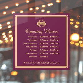 Classic Opening Hours Business Logo Plum Gold Fensteraufkleber