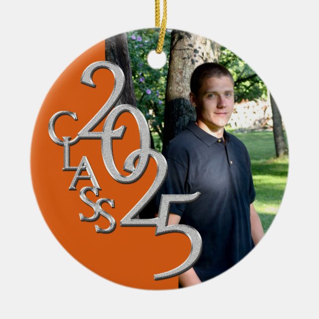 Classic Orange 2025 Graduate Foto Keramik Ornament (Vorne)
