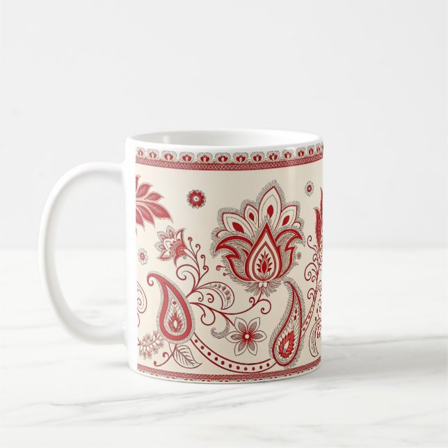 Classic Paisley Garden Motif - Red & Beige Decorat Kaffeetasse (Links)