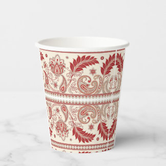 Classic Paisley Garden Motif - Red & Beige Decorat Pappbecher