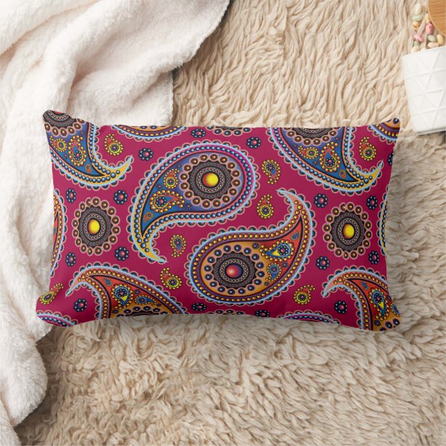 Classic Paisley Red Navy Yellow Girl Lendenkissen (Decke)
