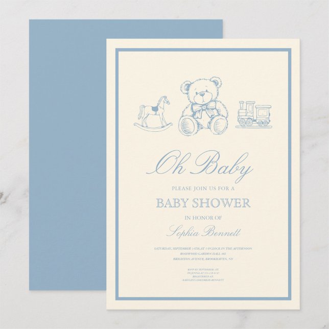 Classic Pastel Blue Teddy Bear Baby Shower Einladung (Von Creator hochgeladen)