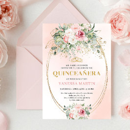 Classic Pastel Pink Rose Gold Quinceañera Invite Einladung