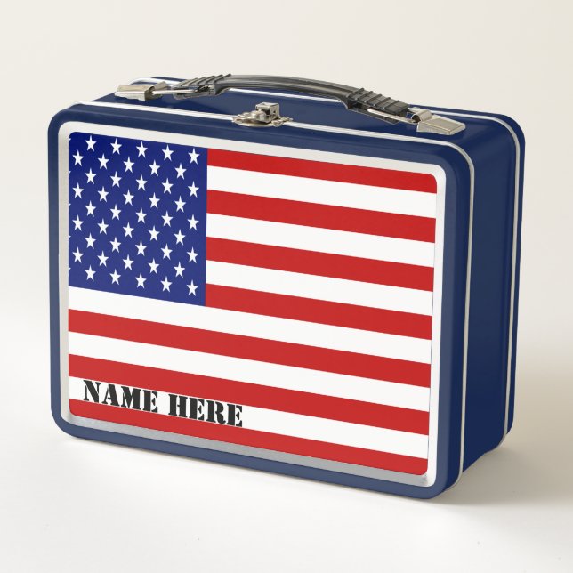 Classic Patriotic American Flag Monogram Metall Lunch Box (Vorderseite)