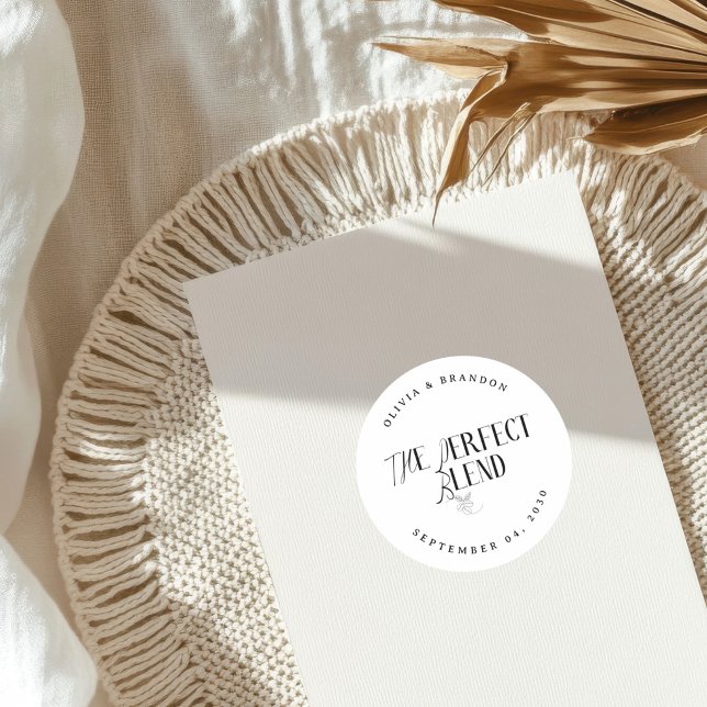 Classic "Perfect Blend" Black/White Coffee Wedding Runder Aufkleber (Von Creator hochgeladen)