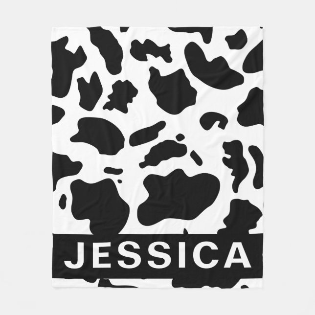 Classic Personalized Black White Cow Print Fleecedecke (Vorderseite)