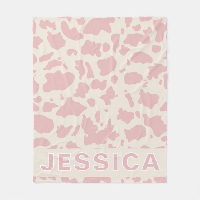 Classic Personalized Pink Cow Print Fleecedecke (Vorderseite)