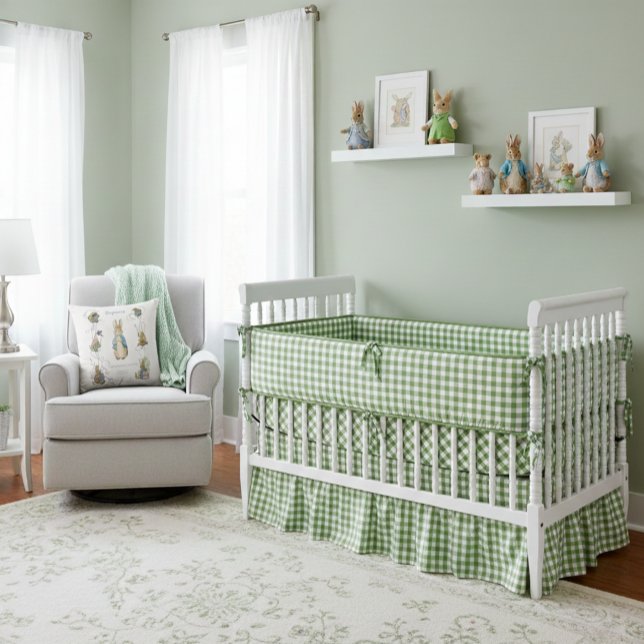 Classic Peter der Rabbit Green Gingham Birth Stats Kissen (Von Creator hochgeladen)