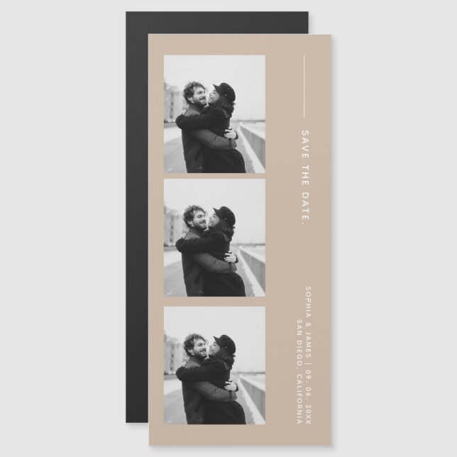 Classic Photo Strip Wedding  Magnetic Save The Dat Magnetkarte (Vorne/Hinten)