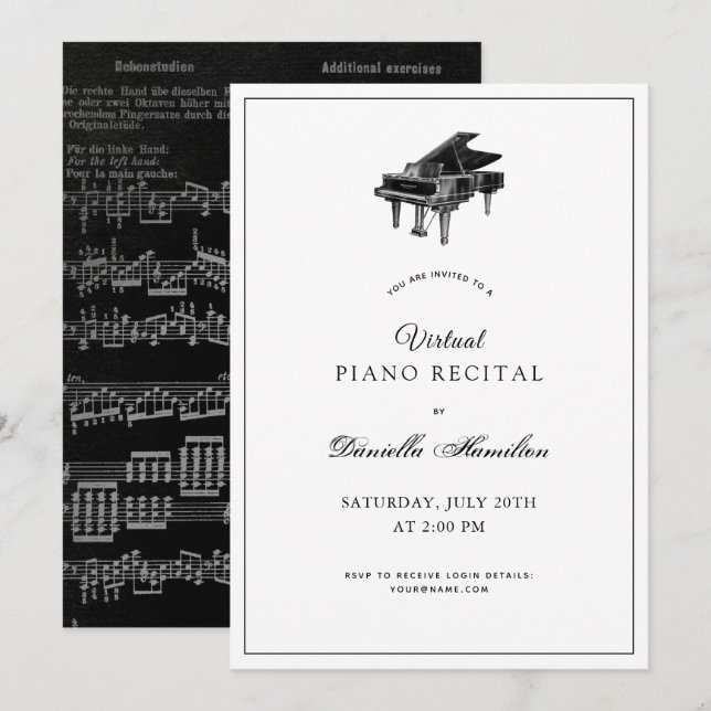Classic Piano White Virtual Erwägungsgrund Einladu Einladung (Vorne/Hinten)